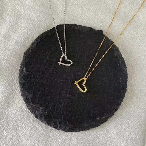 Open Heart Zirconia Pendant Necklace