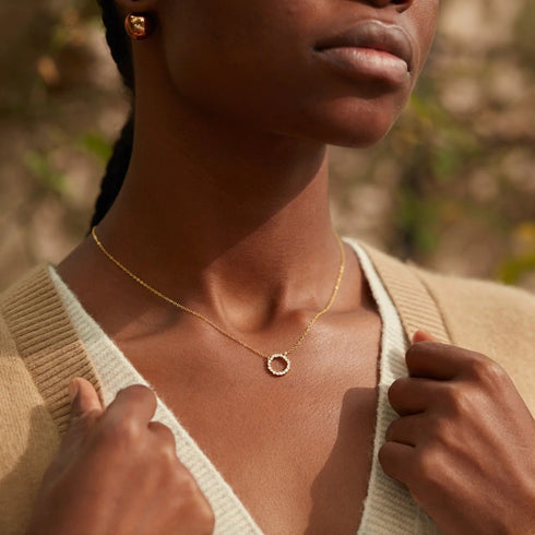 Zircon Circle Pendant Necklace Gold Vermeil - Necklaces | ZAFARI Studio Jewelry