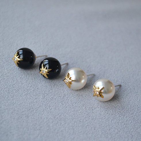 Star Pearl, Black Agate Stud Earrings - Earrings | ZAFARI Studio Jewelry