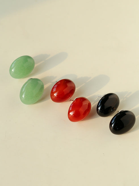 Oval Agate Stud Earrings