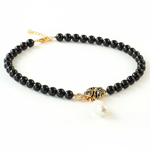 Black Agate Pearl Pendant Necklace