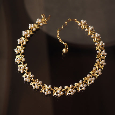 Vintage Royal Leaf and Pearl Necklace, Earrings, or Full Set - Zafari Studio Jewelry