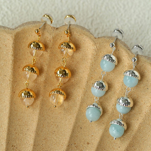 Aquamarine and White Crystal Long Earrings - Zafari Studio Jewelry