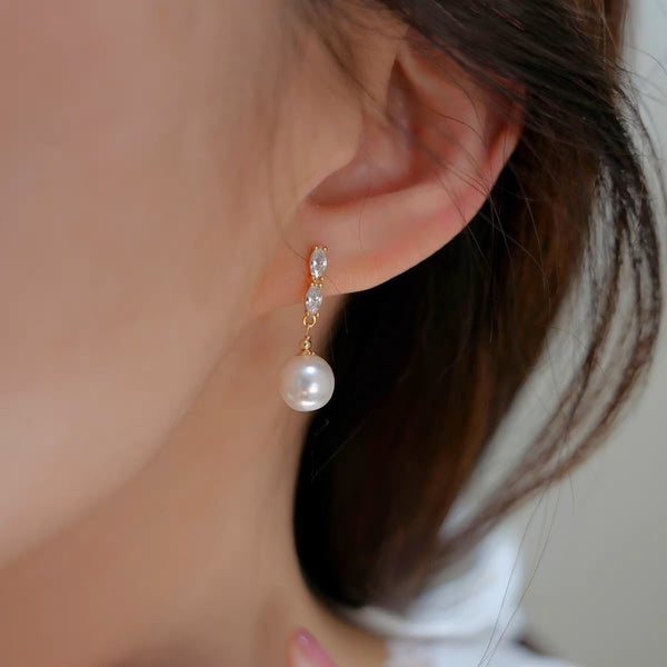 Cubic Zirconia Freshwater Pearl Drop Earrings - Zafari Studio Jewelry