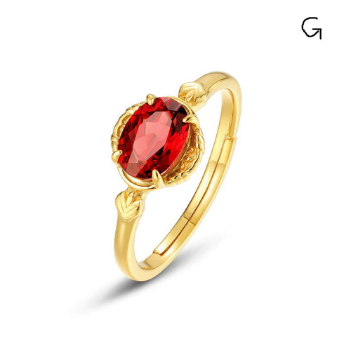 Natural Garnet Ring Open Closure - Zafari Studio Jewelry