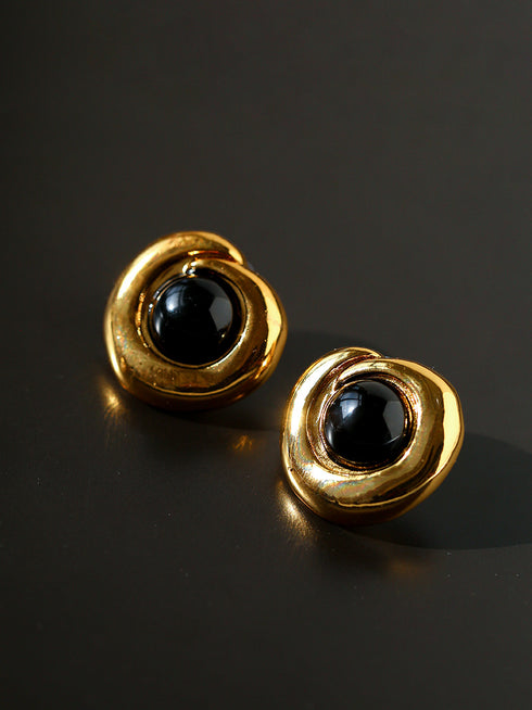 Tiger Eye & Black Agate Stud Earrings