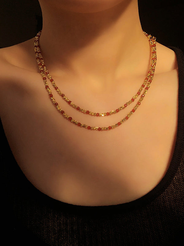 Red Spinel & Pearl Long Beaded Necklace