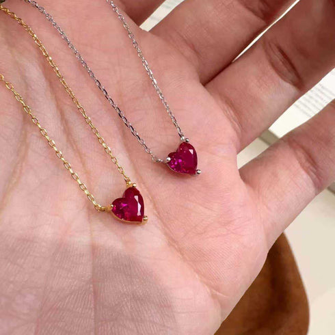 Rose Red Heart Zirconia Pendant Necklace