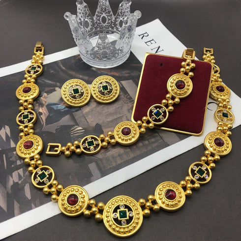 Vintage Crystal Coin Necklace Bracelet and Earrings ( Purchase Individually) - Zafari Studio Jewelry