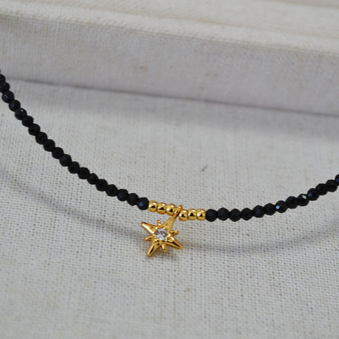 Black Spinel Star God of Sun Stack Necklace - Zafari Studio Jewelry
