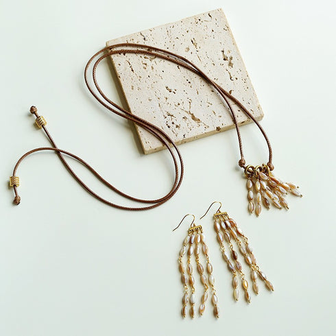 Shell Beads Cord Necklace, Earrings or Full Set - Zafari Studio Jewelry