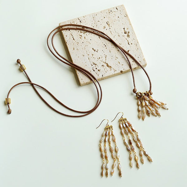 Shell Beads Cord Necklace, Earrings or Full Set - Zafari Studio Jewelry