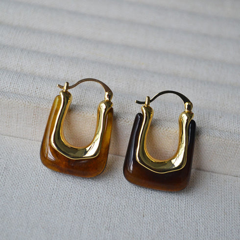 Resin & Gold Sculpted Hoop Earrings - Zafari Studio Jewelry