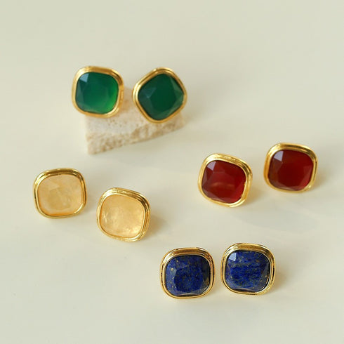 Geometric Gemstone Stud Earrings