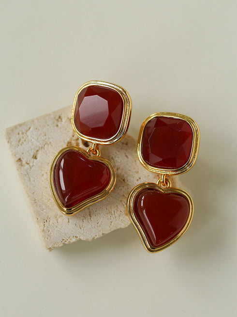 Geometric Gemstone Stud Drop Earrings