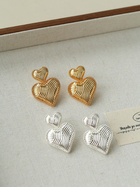 Dual Heart Ear Stud Earrings - Zafari Studio Jewelry