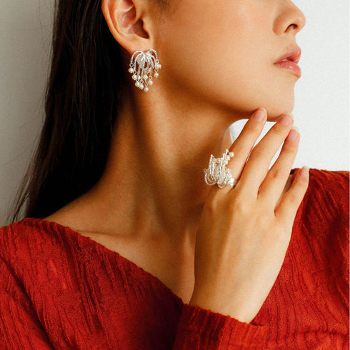 Red Agate, Pearl Firework Earrings - Zafari Studio Jewelry