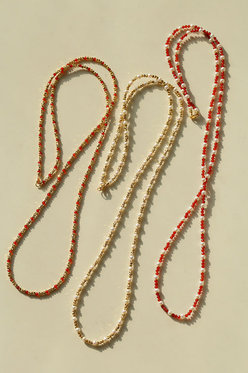 Red Spinel & Pearl Long Beaded Necklace