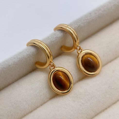 Teardrop Tiger's Eye Stone Drop Earrings (Copy) - Earrings | ZAFARI Studio Jewelry