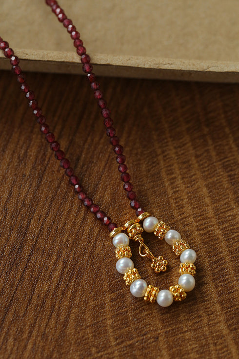 Garnet Beaded Pearl Knot Pendant Necklace - Zafari Studio Jewelry