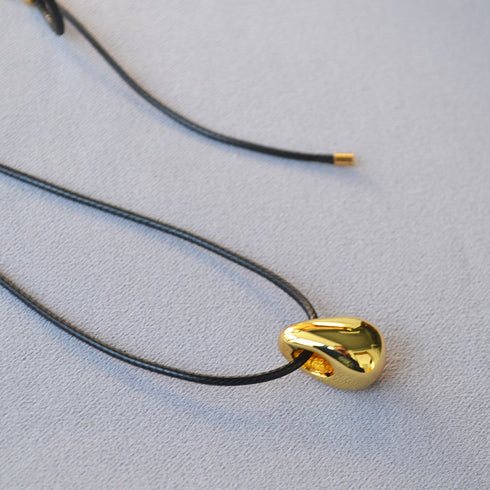 Black Leather Cord Teardrop Pendant