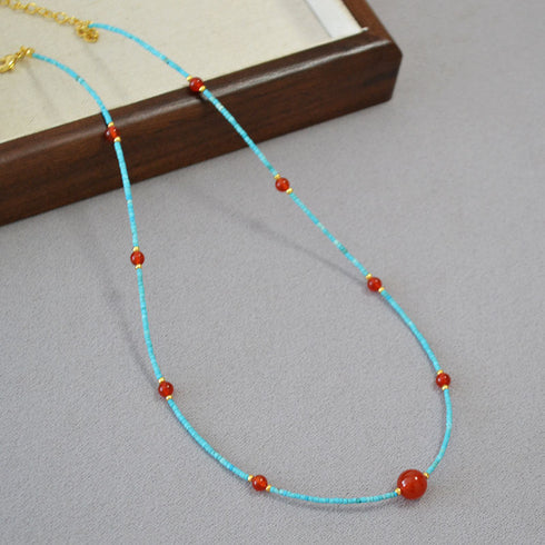 Turquoise Red Agate Bead Necklace
