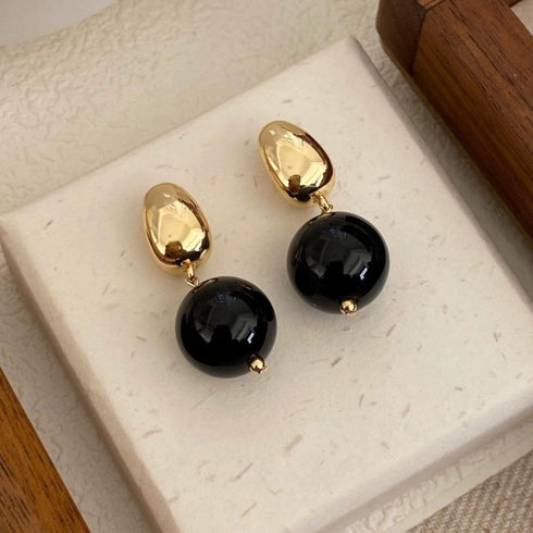 12mm Black Agate Ball Earrings - Zafari Studio Jewelry