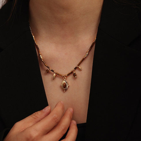 Vintage Brass Splicing Beaded Pendant Necklace - Zafari Studio Jewelry