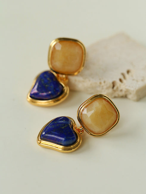 Geometric Gemstone Stud Drop Earrings