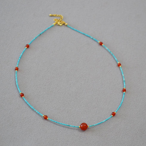 Turquoise Red Agate Bead Necklace
