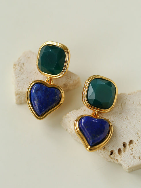 Geometric Gemstone Stud Drop Earrings
