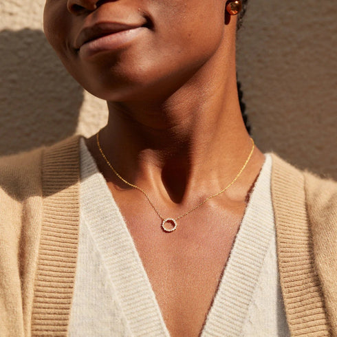 Zircon Circle Pendant Necklace Gold Vermeil - Necklaces | ZAFARI Studio Jewelry