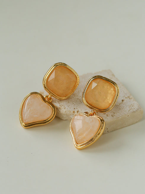 Geometric Gemstone Stud Drop Earrings