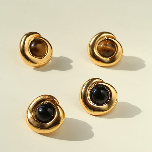 Tiger Eye & Black Agate Stud Earrings
