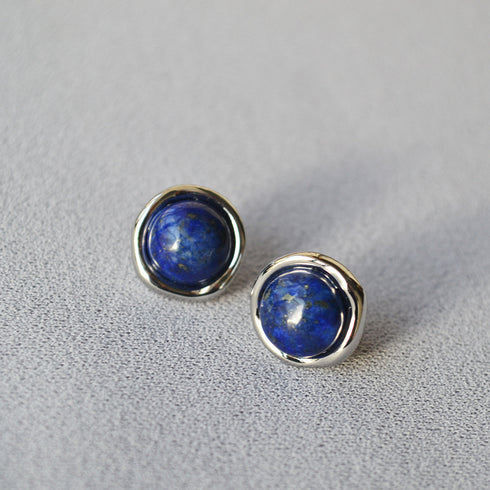 Blue Lapis White Onyx Stud Earrings