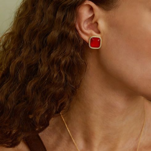 Geometric Gemstone Stud Earrings