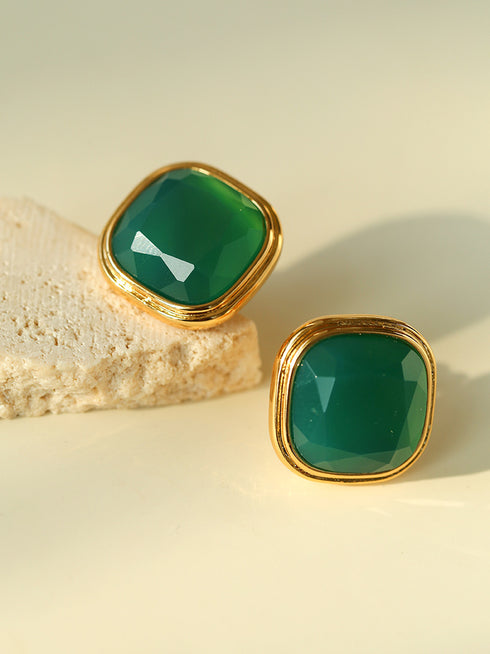 Geometric Gemstone Stud Earrings