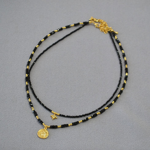 Black Spinel Star God of Sun Stack Necklace - Zafari Studio Jewelry