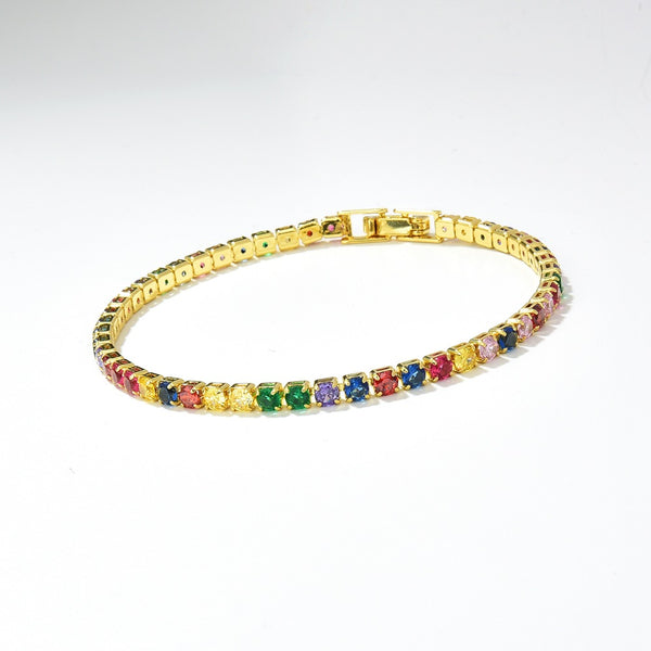 Thin CZ Color Stone Chain Bracelet - Zafari Studio Jewelry