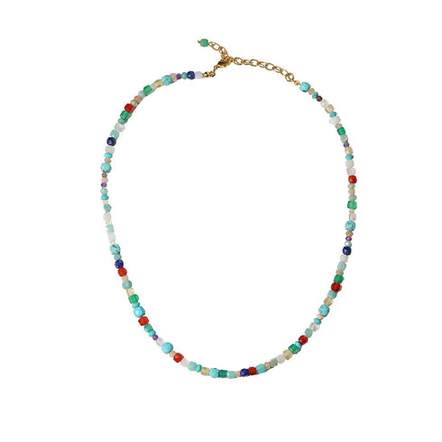 Blue Multi-Gems Stitching Chain Colorful Necklace, Bracelet, or Full Set - Zafari Studio Jewelry