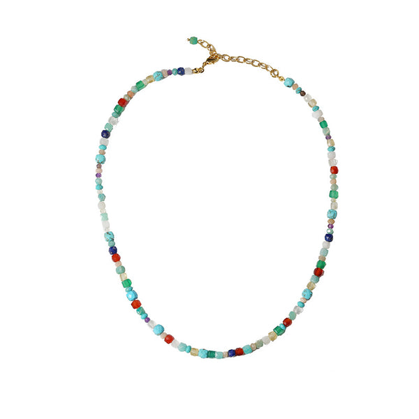 Blue Multi-Gems Stitching Chain Colorful Necklace, Bracelet, or Full Set - Zafari Studio Jewelry