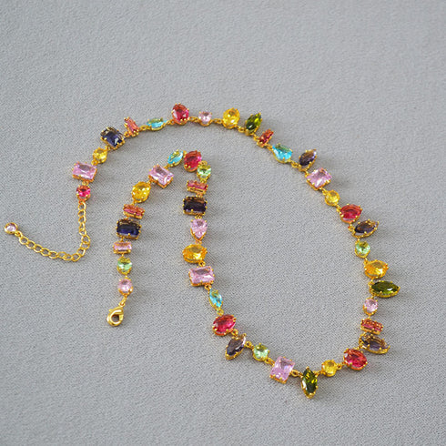 Geometric Colored Gemstone Zircon Necklace - Zafari Studio Jewelry