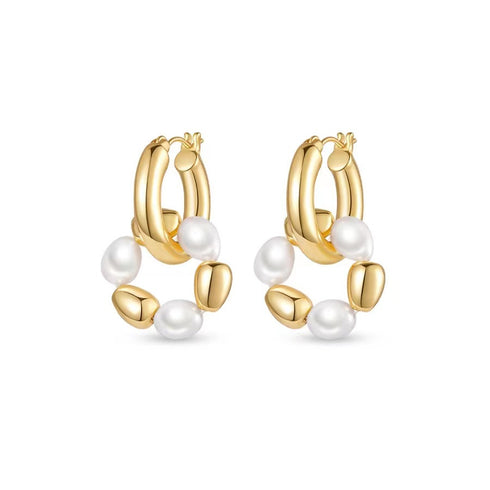 Gold Bean Hoops Pearl Earring - Zafari Studio Jewelry