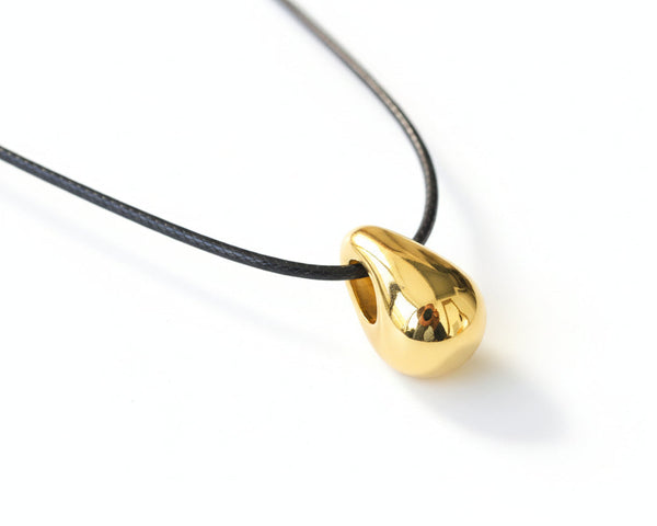 Black Leather Cord Teardrop Pendant