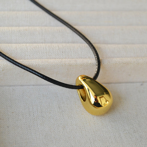 Black Leather Cord Teardrop Pendant