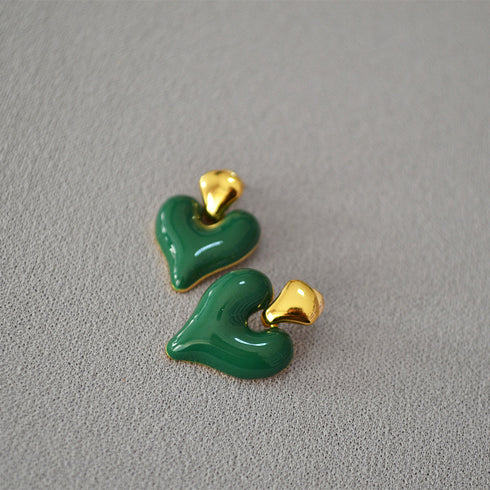Enamel Heart & 18K Gold Drop Earrings - Zafari Studio Jewelry