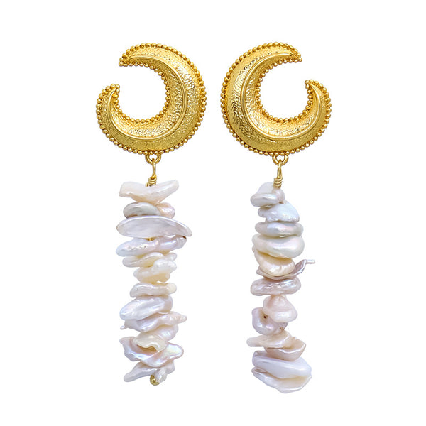 Moon Baroque Pearl Long Earrings - Zafari Studio Jewelry