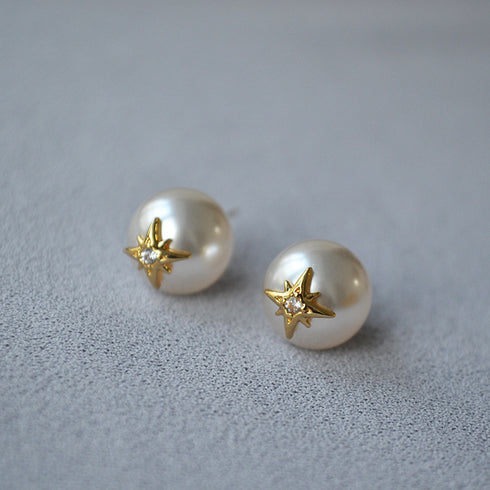 Star Pearl, Black Agate Stud Earrings