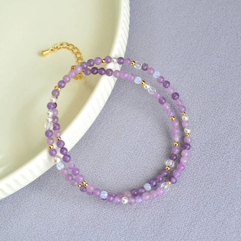 Lavender Crystal Pendant Beaded Necklace - Zafari Studio Jewelry