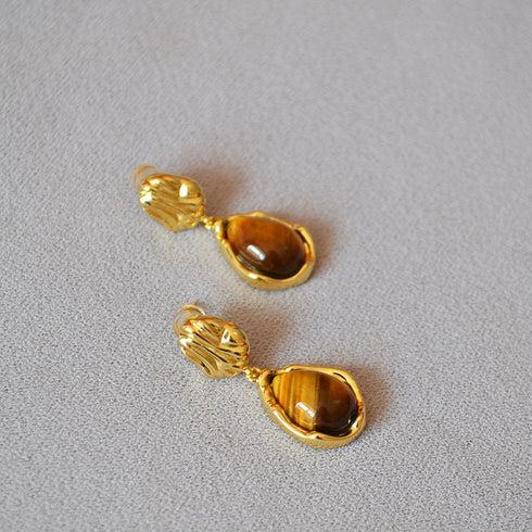 Teardrop Tiger's Eye Stone Drop Earrings